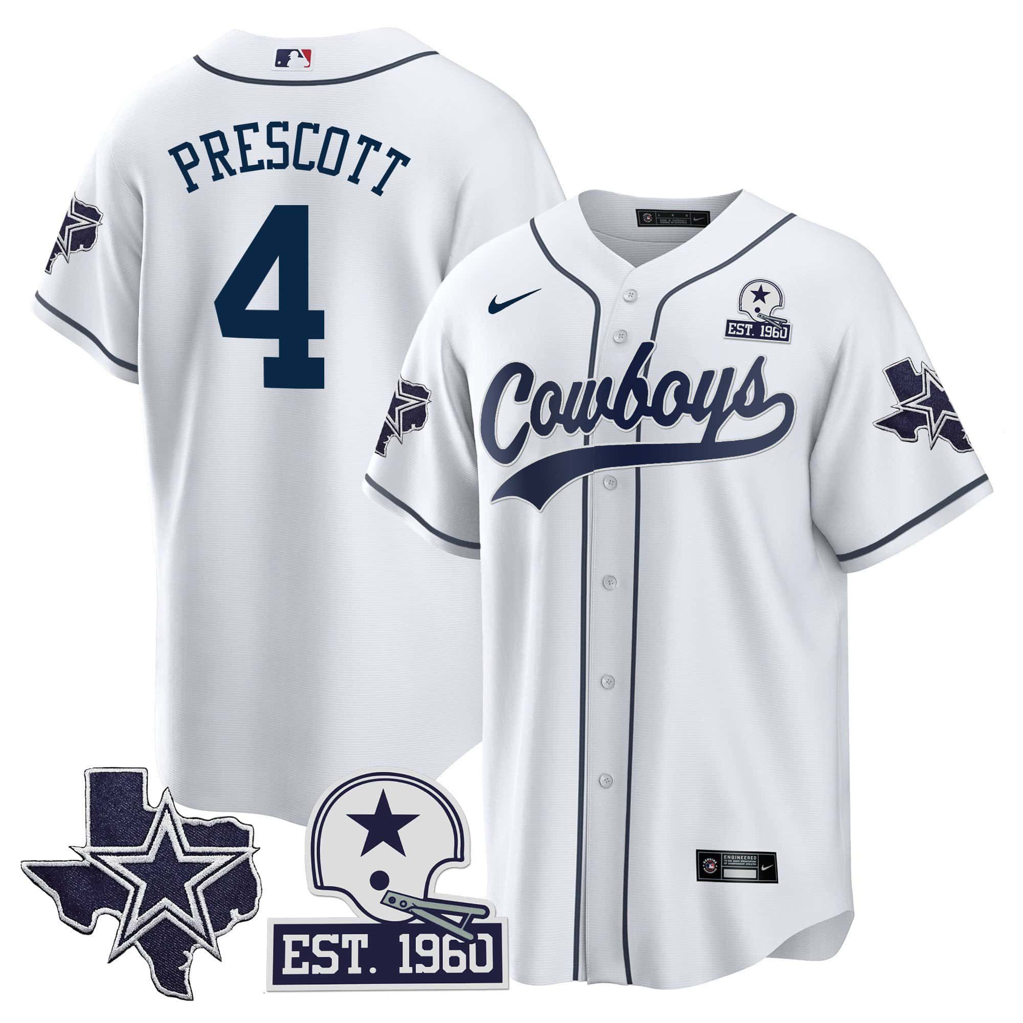 Men Dallas Cowboys #4 Prescott White 2024 Nike Patch Baseball NFL Jersey